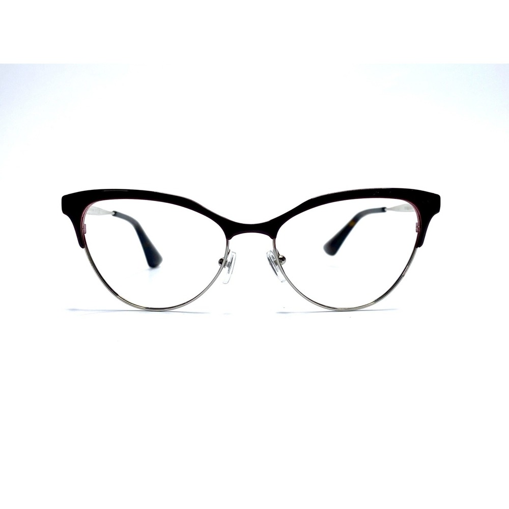 Prada Red Burgundy Silver Cat Eye Glasses Italy VPR55S UF6-1O1 52 16 140